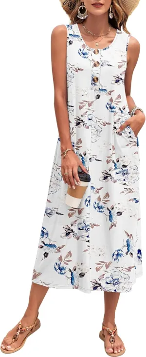 MOLERANI Women's Summer Maxi Dress 2025 Sleeveless Button Down Casual Loose Long Beach Sundress Travel Vacation Outfits