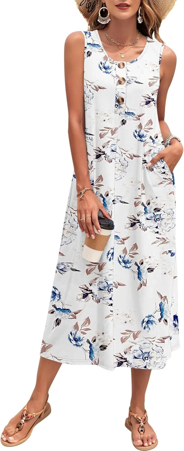 MOLERANI Women's Summer Maxi Dress 2025 Sleeveless Button Down Casual Loose Long Beach Sundress Travel Vacation Outfits