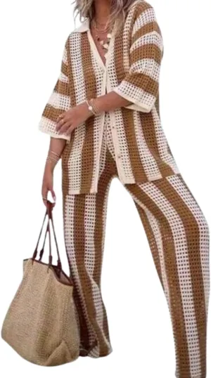 MOLERFO Aesthetic 2 Piece Sets for Women Crochet Sets Two Piece Women Crochet Sweater Vacation Outfits