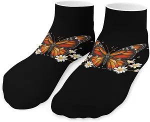 Monarch Butterfly Daisy Flowers Printed Ankle Socks No Show Sock Low-Cut Athletic Socks for Men Women 1 Pair
