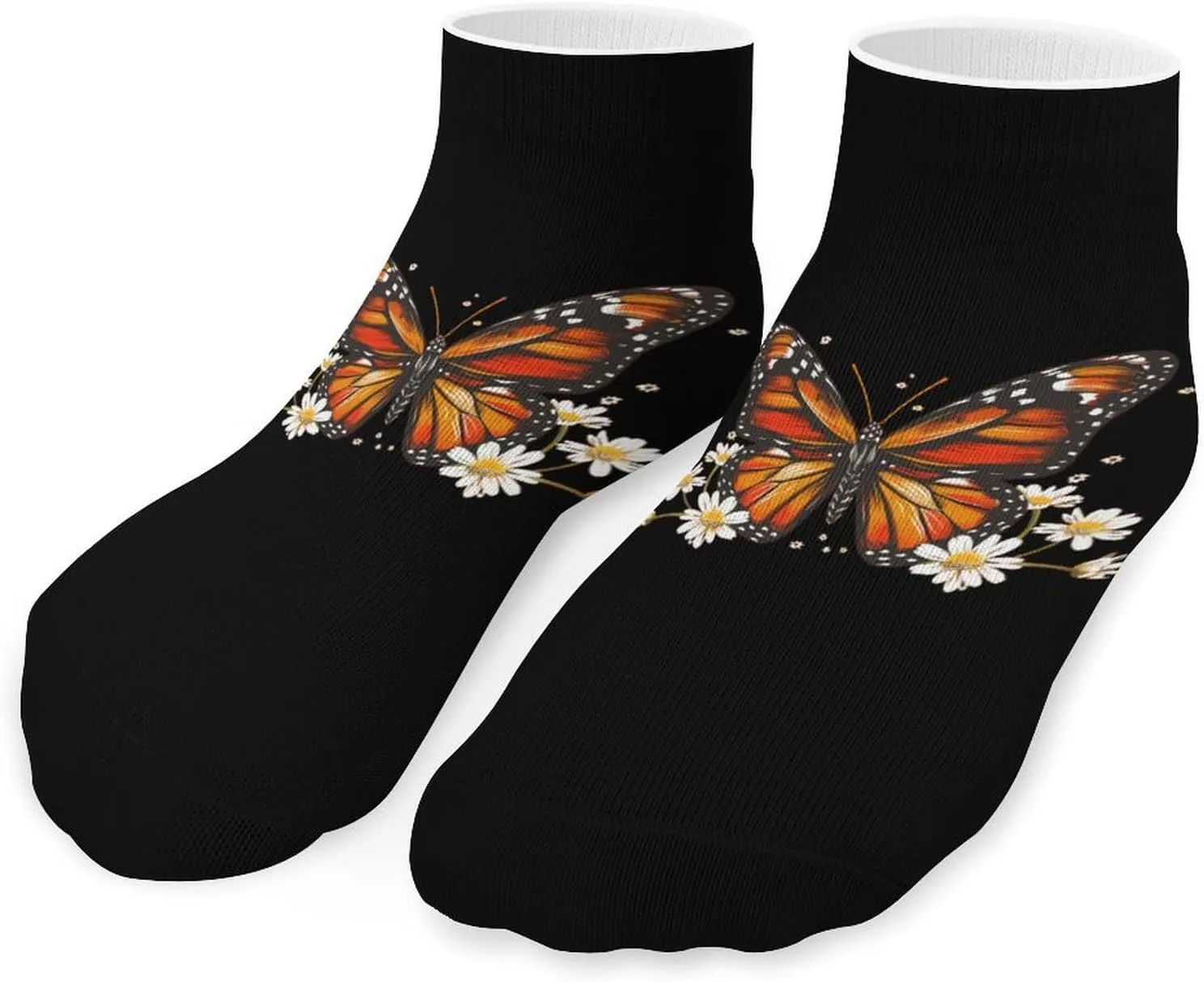 Monarch Butterfly Daisy Flowers Printed Ankle Socks No Show Sock Low-Cut Athletic Socks for Men Women 1 Pair