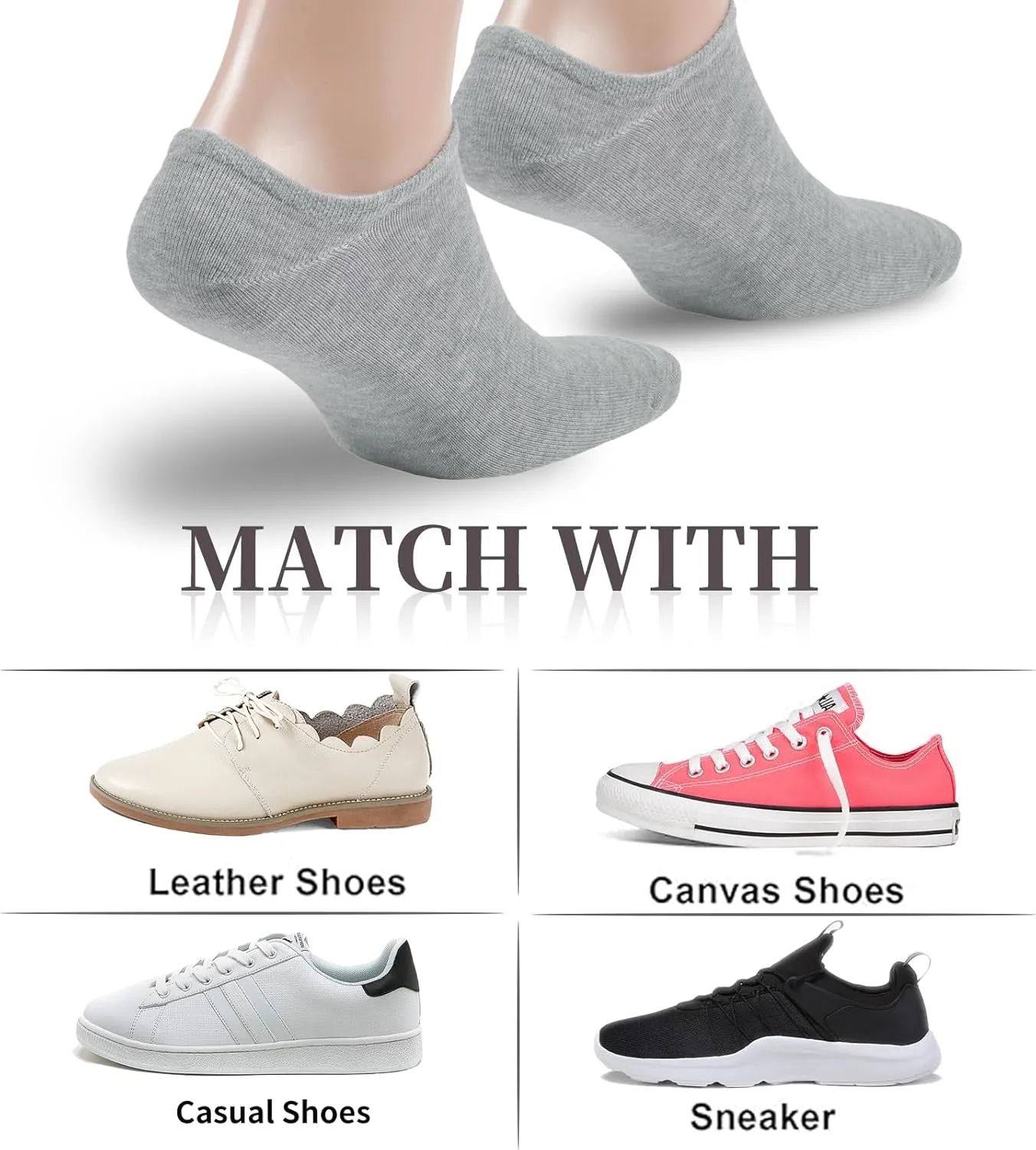 No Show Socks Womens 9 Pairs Invisible Liner Ankle Socks Non Slip Low Cut Socks for Flats Sneakers