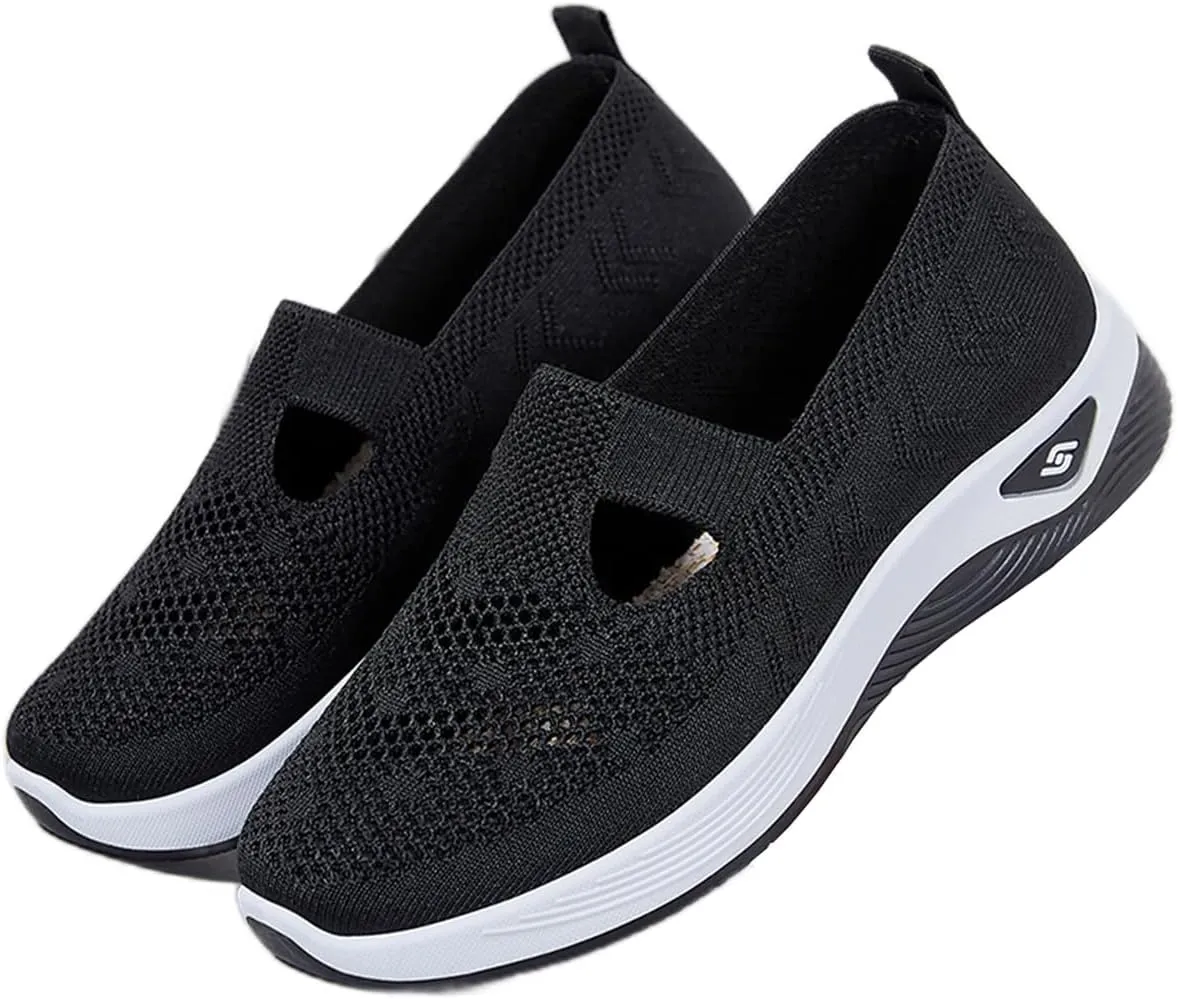 Orthopedic Shoes for Women, Wide Width Slip on Mesh Soft Sole Breathable Lightweight Sneakers, Casual Comfort Arch Support Walking Shoes for Daily Wear