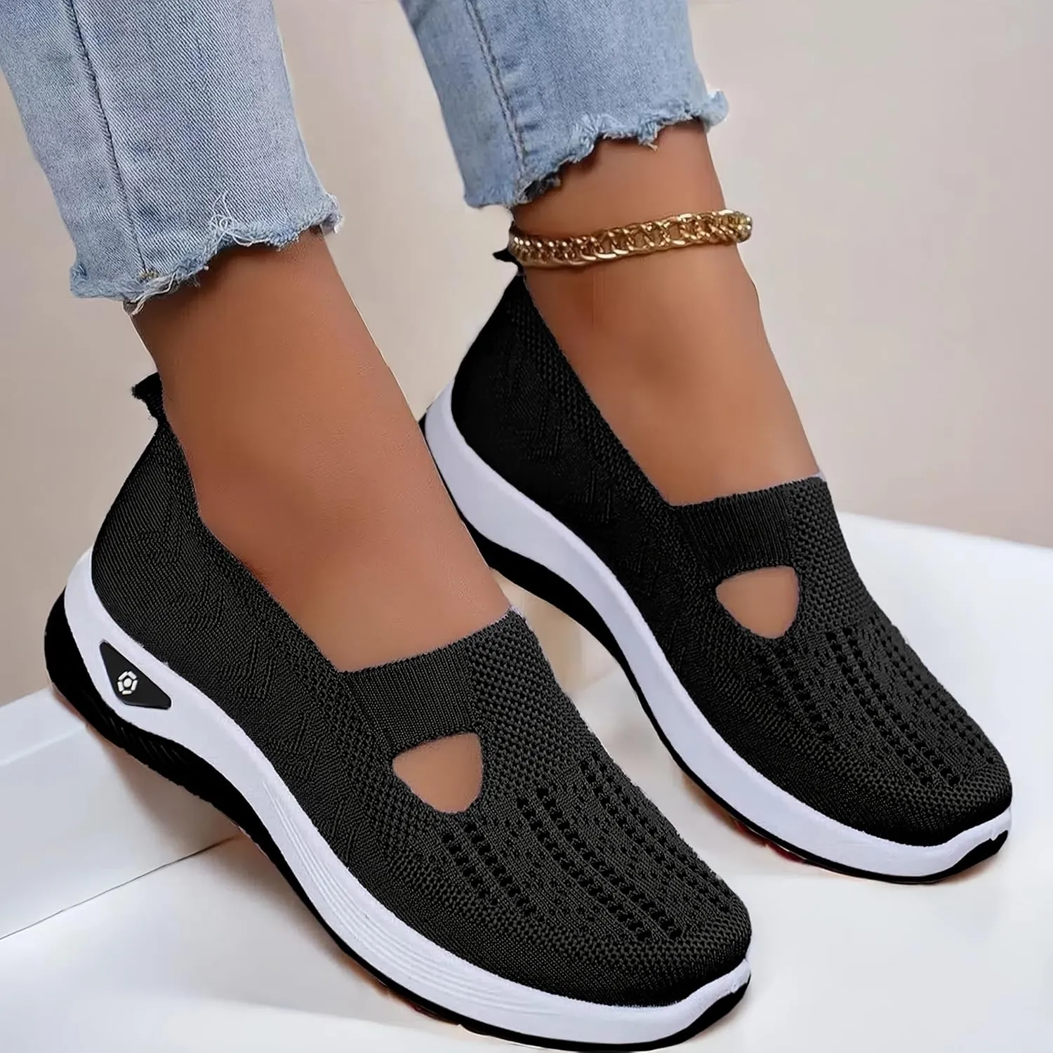 Orthopedic Shoes for Women, Wide Width Slip on Mesh Soft Sole Breathable Lightweight Sneakers, Casual Comfort Arch Support Walking Shoes for Daily Wear