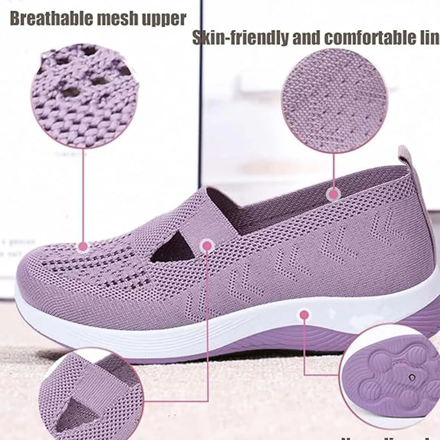Orthopedic Shoes for Women, Wide Width Slip on Mesh Soft Sole Breathable Lightweight Sneakers, Casual Comfort Arch Support Walking Shoes for Daily Wear
