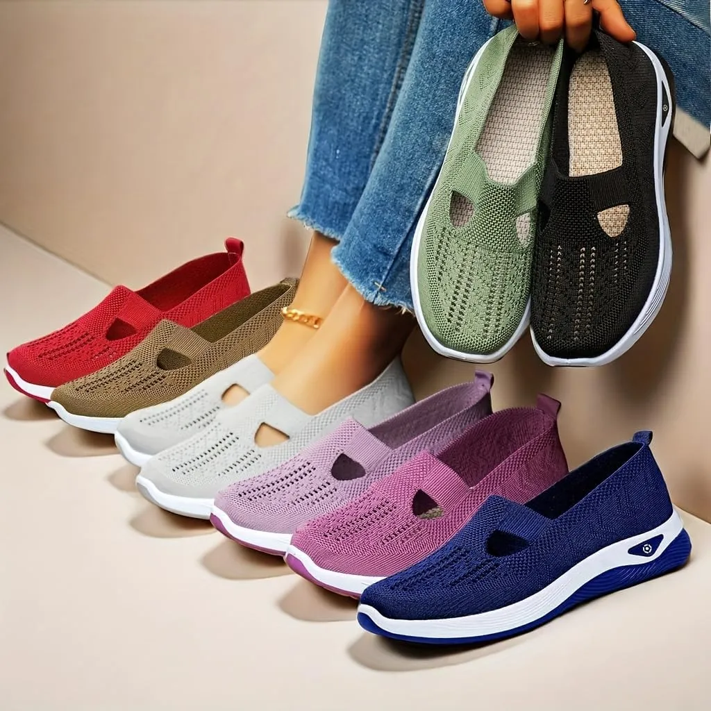 Orthopedic Shoes for Women, Wide Width Slip on Mesh Soft Sole Breathable Lightweight Sneakers, Casual Comfort Arch Support Walking Shoes for Daily Wear