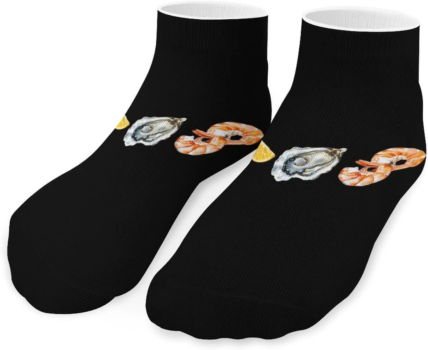 Oyster Shrimp Lemon Seafood Printed Ankle Socks No Show Sock Low-Cut Athletic Socks for Men Women 1 Pair
