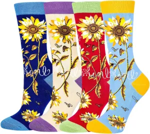 PanPacSight Women Girls Novelty Funny Sunflower Crew Socks, Funky Socks, Gift for Mom & Girlfriend
