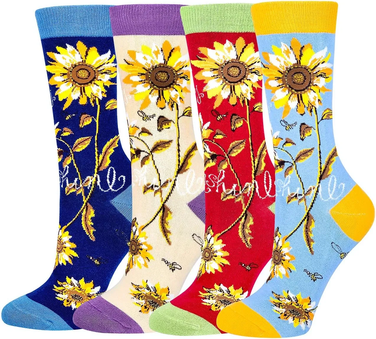 PanPacSight Women Girls Novelty Funny Sunflower Crew Socks, Funky Socks, Gift for Mom & Girlfriend