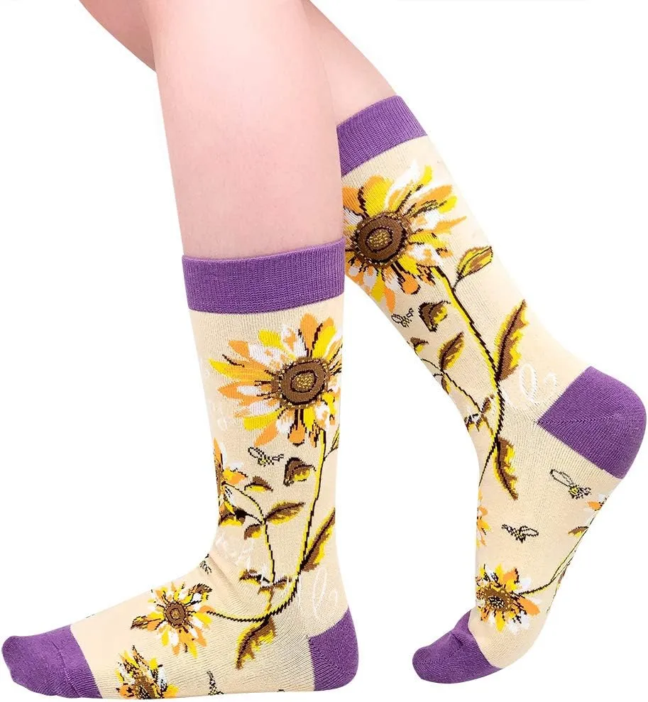 PanPacSight Women Girls Novelty Funny Sunflower Crew Socks, Funky Socks, Gift for Mom & Girlfriend