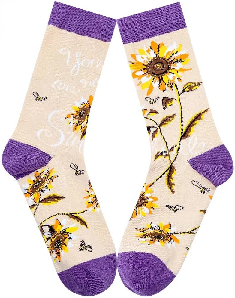 PanPacSight Women Girls Novelty Funny Sunflower Crew Socks, Funky Socks, Gift for Mom & Girlfriend