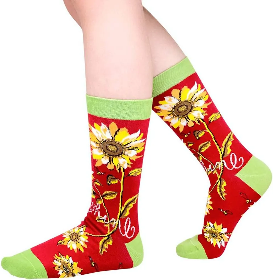 PanPacSight Women Girls Novelty Funny Sunflower Crew Socks, Funky Socks, Gift for Mom & Girlfriend