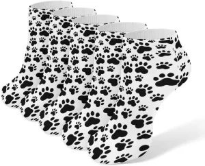 Paw Print (2) 5 Pairs Ankle Socks Non Slip Low Cut Sock Casual Athletic Short Socks No Show Socks for Women & Men
