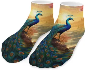 Peacock Waterfall Printed Ankle Socks No Show Sock Low-Cut Athletic Socks for Men Women 1 Pair