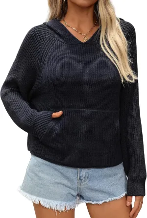 Perbai Women's Fall Sweater Oversized Cropped Hoodie Y2K Star Print Ribbed Knit Sweater Outfits with Pockets
