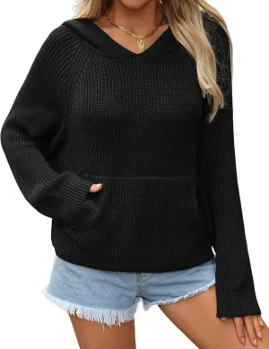 Perbai Women's Fall Sweater Oversized Cropped Hoodie Y2K Star Print Ribbed Knit Sweater Outfits with Pockets