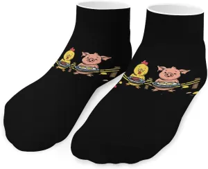 Piggy and Chicken Funny Food Printed Ankle Socks No Show Sock Low-Cut Athletic Socks for Men Women 1 Pair