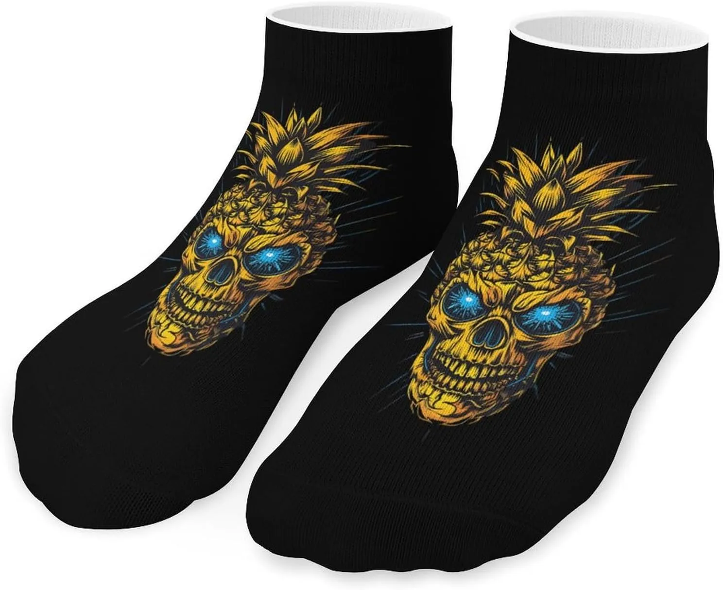Pineapple Skull with Blue Eyes Printed Ankle Socks No Show Sock Low-Cut Athletic Socks for Men Women 1 Pair