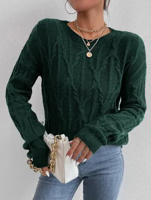PRENI Women's Sweater Cable Knit Drop Shoulder Sweater Sweater for Women (Color : Dark Green, Size : Large)
