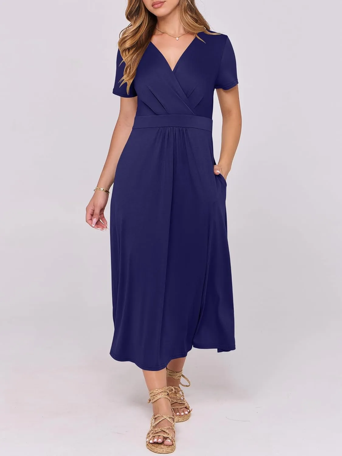 Prinbara Womens Summer Casual Wrap Short Sleeve Floral Maxi Dress 2025 Spring Elegant V Neck Flowy Boho Beach Long Dresses
