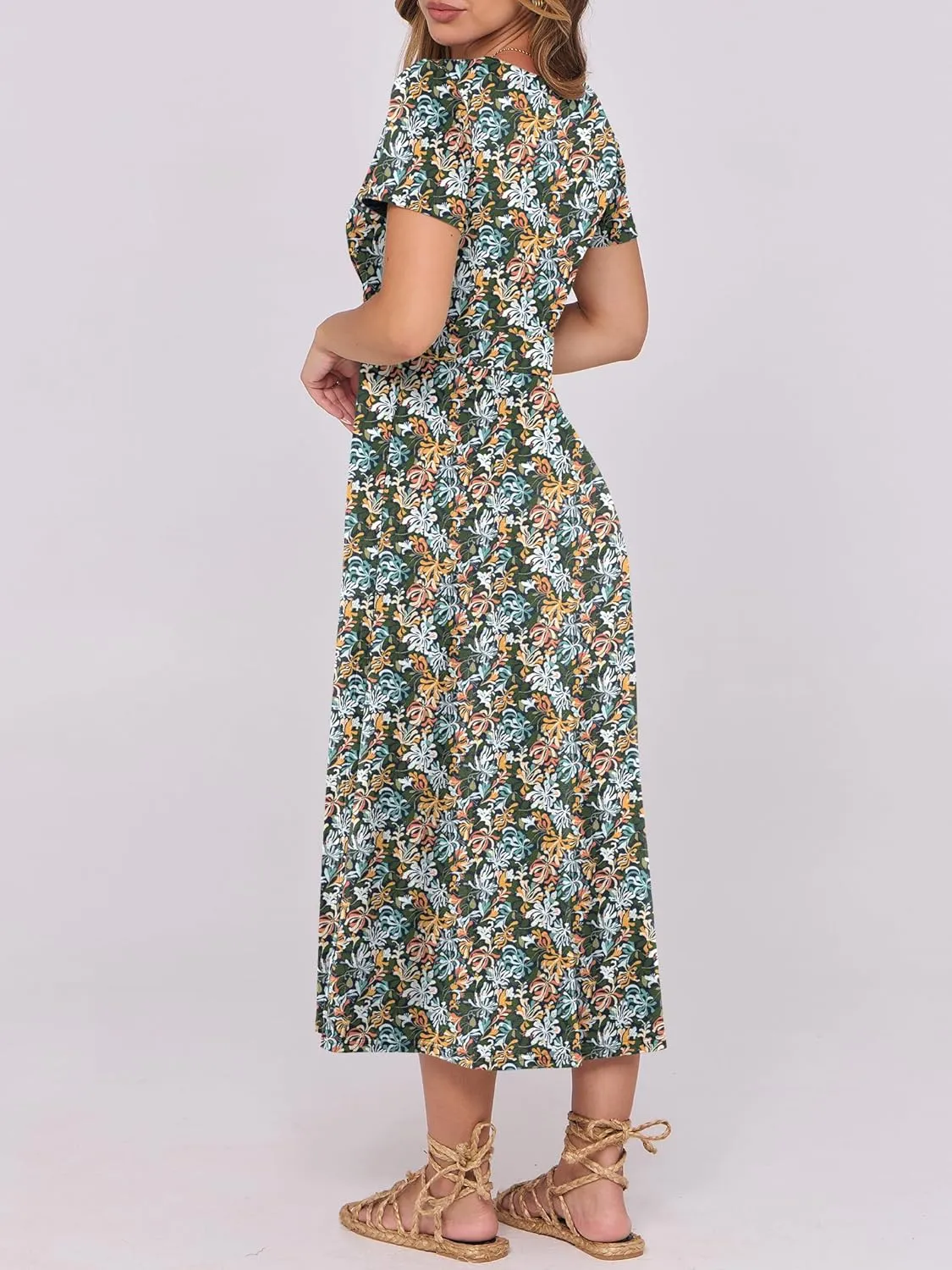 Prinbara Womens Summer Casual Wrap Short Sleeve Floral Maxi Dress 2025 Spring Elegant V Neck Flowy Boho Beach Long Dresses