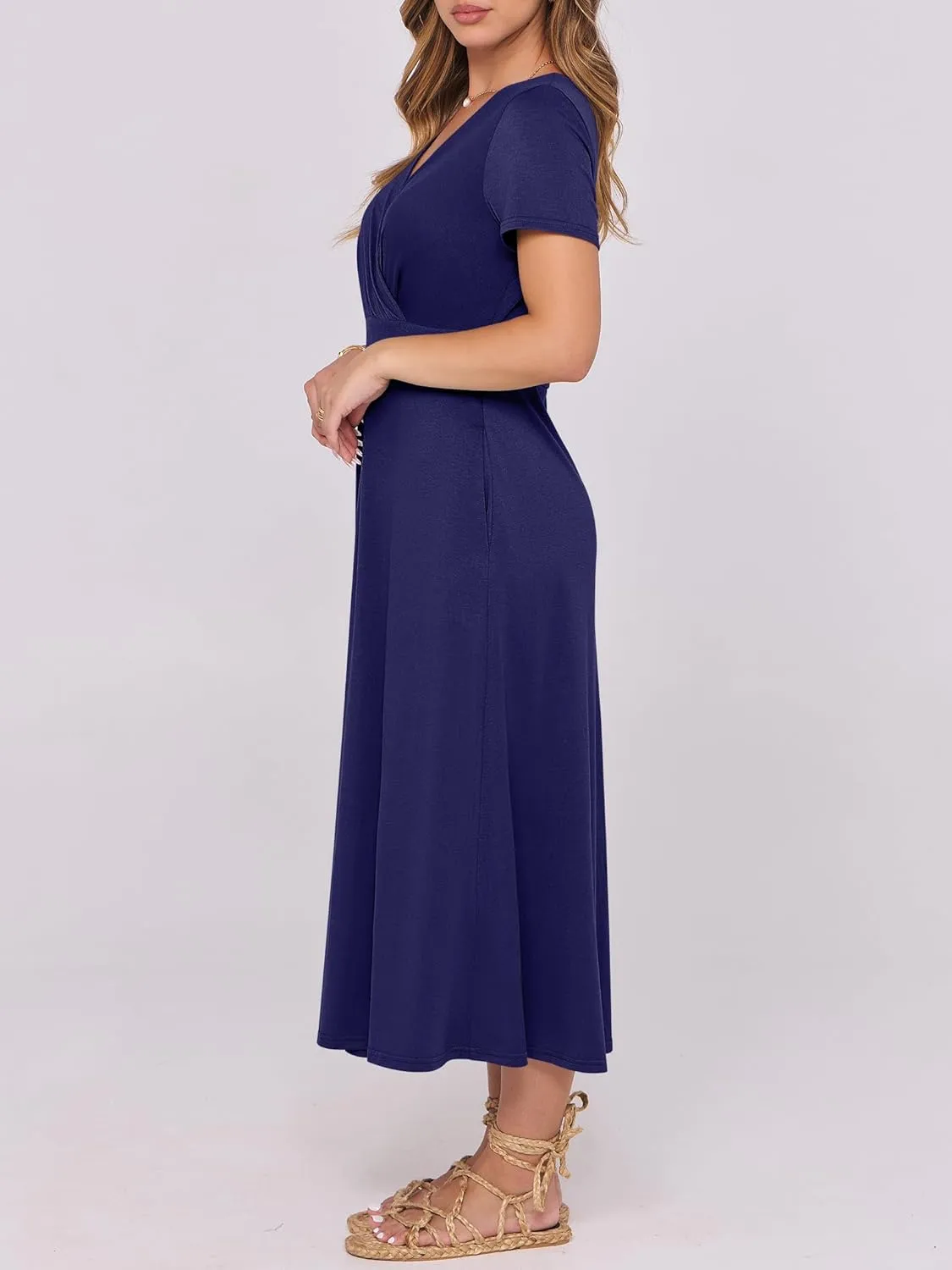 Prinbara Womens Summer Casual Wrap Short Sleeve Floral Maxi Dress 2025 Spring Elegant V Neck Flowy Boho Beach Long Dresses