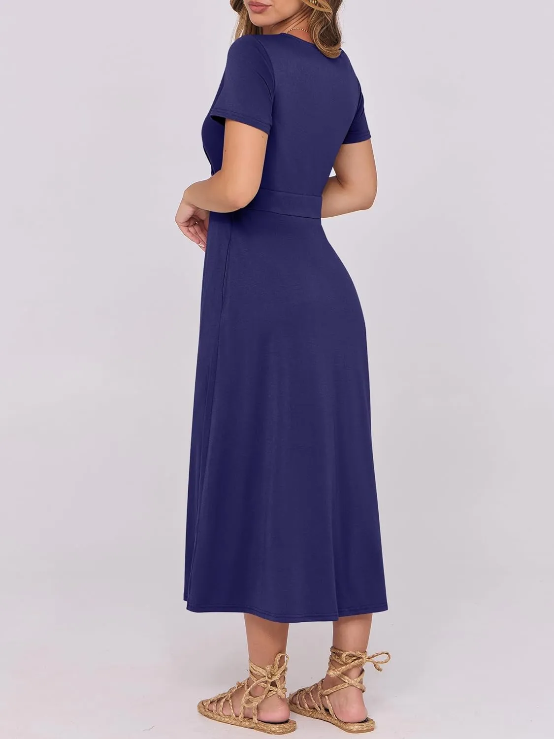 Prinbara Womens Summer Casual Wrap Short Sleeve Floral Maxi Dress 2025 Spring Elegant V Neck Flowy Boho Beach Long Dresses