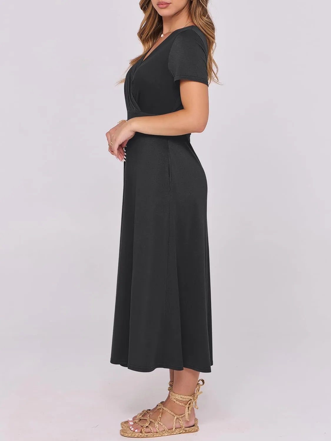 Prinbara Womens Summer Casual Wrap Short Sleeve Floral Maxi Dress 2025 Spring Elegant V Neck Flowy Boho Beach Long Dresses