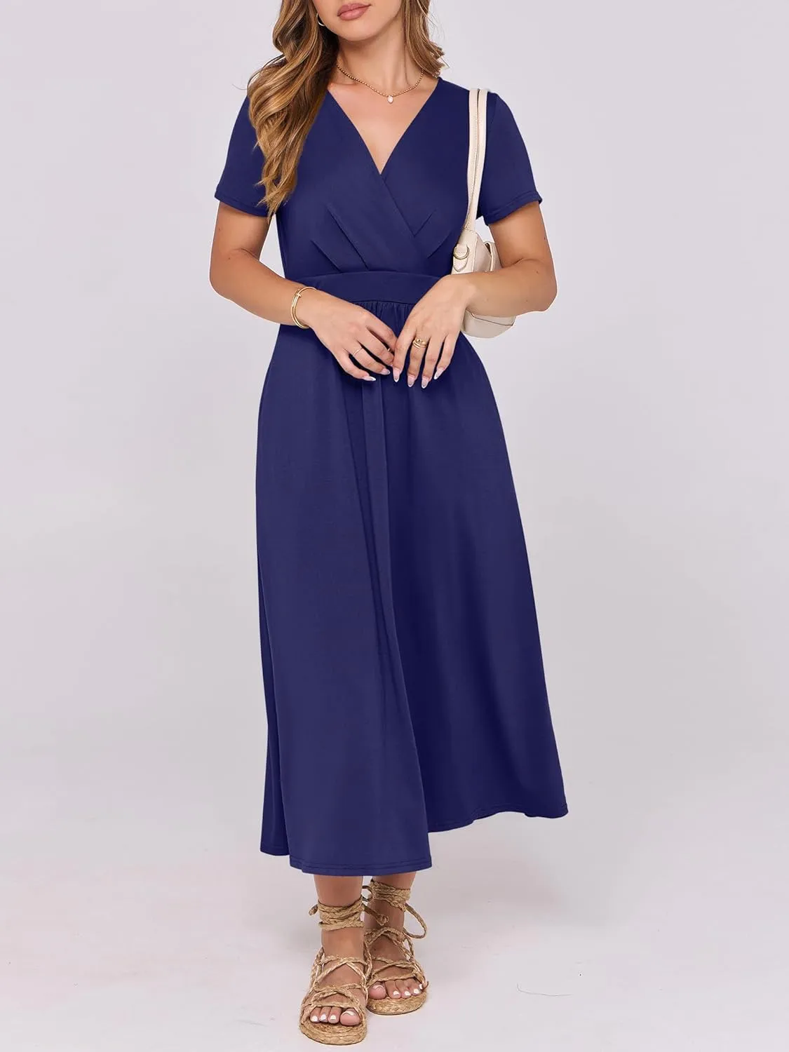 Prinbara Womens Summer Casual Wrap Short Sleeve Floral Maxi Dress 2025 Spring Elegant V Neck Flowy Boho Beach Long Dresses