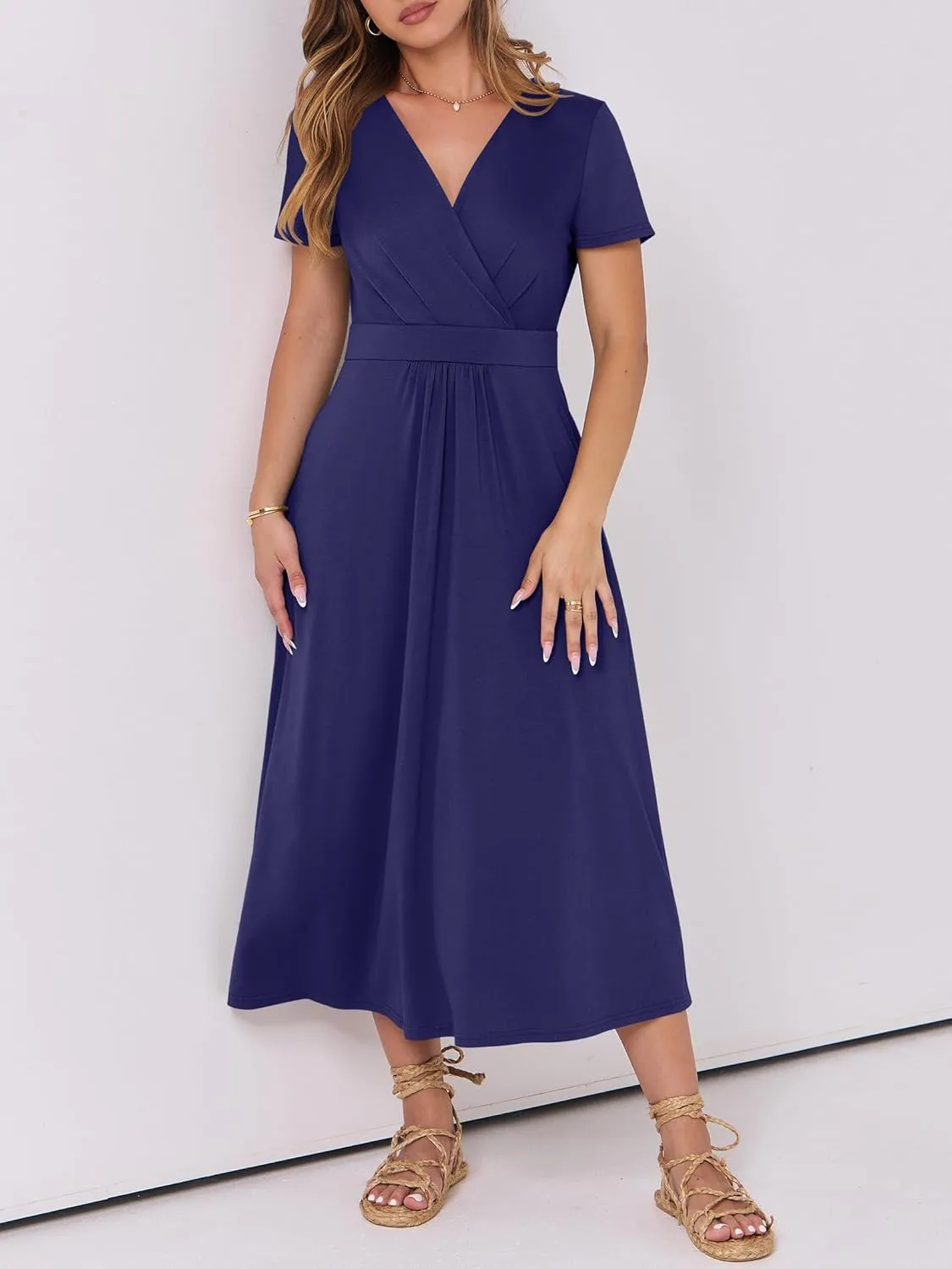Prinbara Womens Summer Casual Wrap Short Sleeve Floral Maxi Dress 2025 Spring Elegant V Neck Flowy Boho Beach Long Dresses
