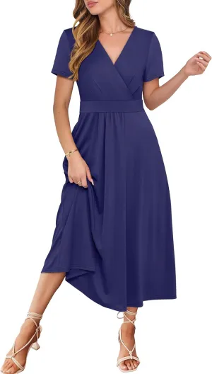 Prinbara Womens Summer Casual Wrap Short Sleeve Floral Maxi Dress 2025 Spring Elegant V Neck Flowy Boho Beach Long Dresses