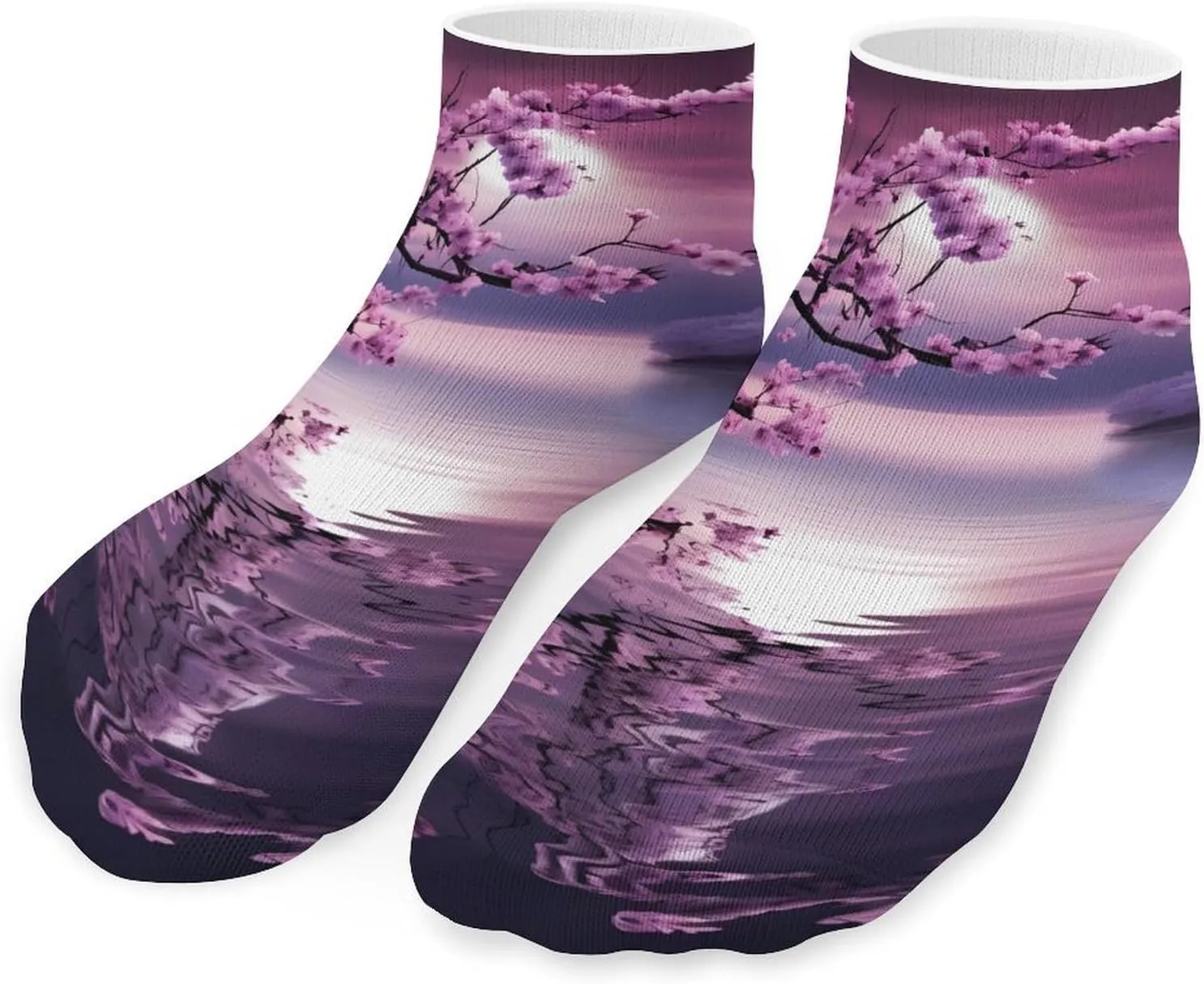 Purple Cherry Flowers Moon Ocean Printed Ankle Socks No Show Sock Low-Cut Athletic Socks for Men Women 1 Pair
