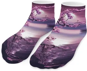 Purple Cherry Flowers Moon Ocean Printed Ankle Socks No Show Sock Low-Cut Athletic Socks for Men Women 1 Pair