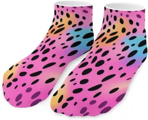 Rainbow Tie Dye Animal Spots Print Printed Ankle Socks No Show Sock Low-Cut Athletic Socks for Men Women 1 Pair