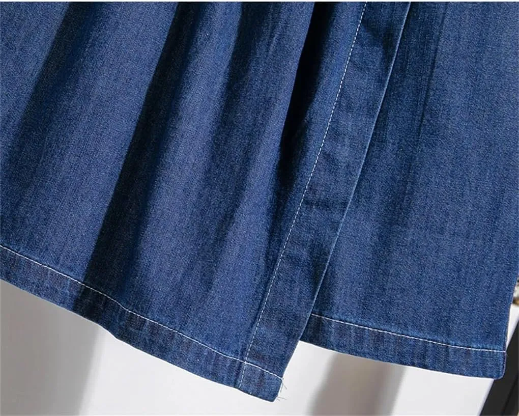 REHJJDFD Women Denim Skirt for Women High Elastic Waist Mini Jean Skort Skirt Pleated Casual Blue Jeans Skirts