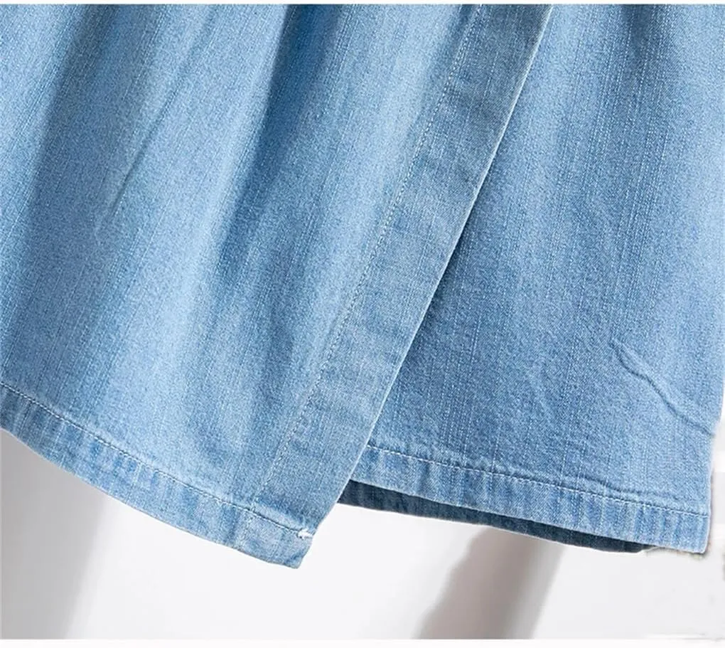 REHJJDFD Women Denim Skirt for Women High Elastic Waist Mini Jean Skort Skirt Pleated Casual Blue Jeans Skirts