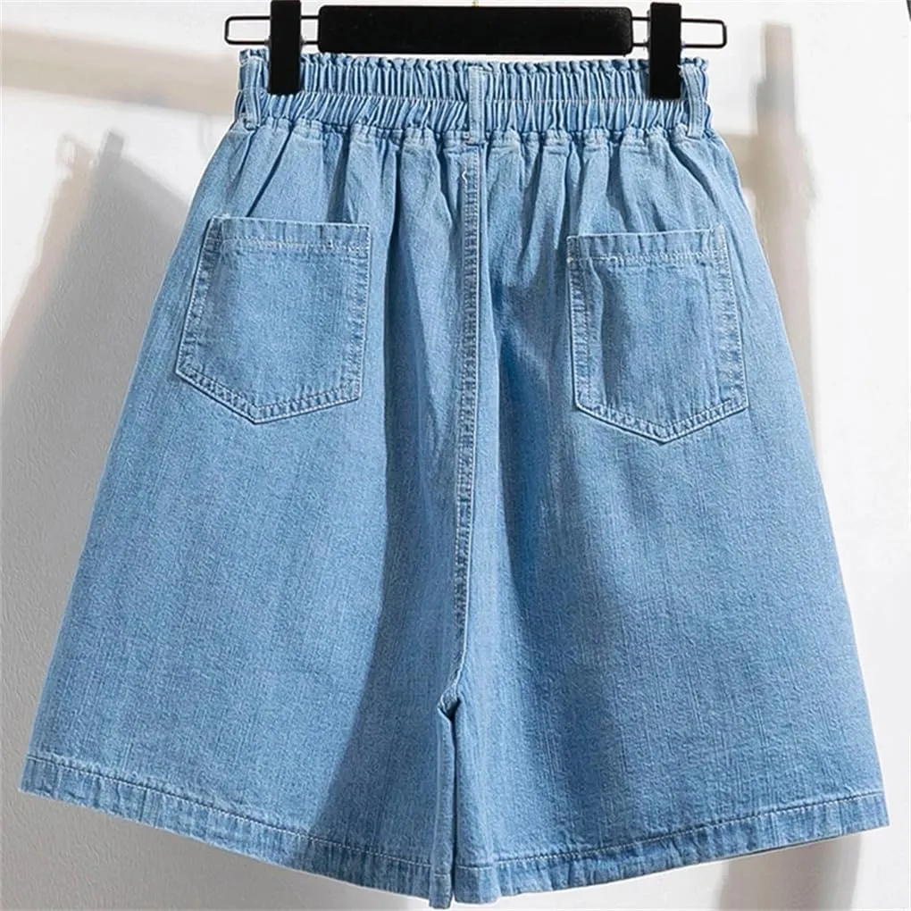 REHJJDFD Women Denim Skirt for Women High Elastic Waist Mini Jean Skort Skirt Pleated Casual Blue Jeans Skirts