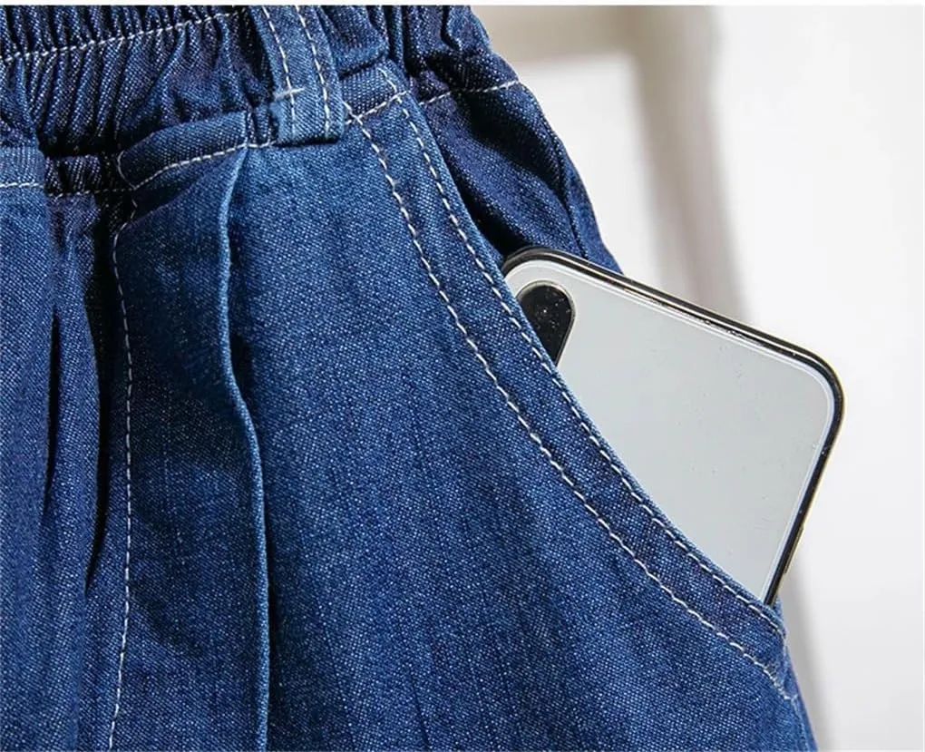 REHJJDFD Women Denim Skirt for Women High Elastic Waist Mini Jean Skort Skirt Pleated Casual Blue Jeans Skirts