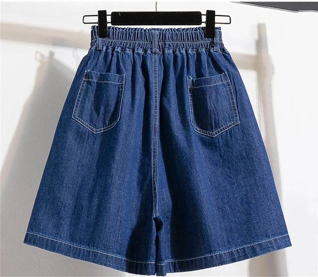 REHJJDFD Women Denim Skirt for Women High Elastic Waist Mini Jean Skort Skirt Pleated Casual Blue Jeans Skirts