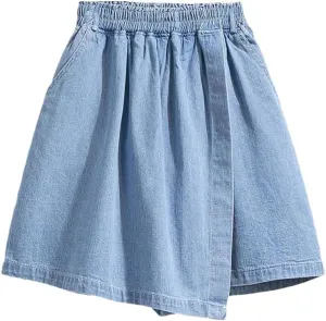 REHJJDFD Women Denim Skirt for Women High Elastic Waist Mini Jean Skort Skirt Pleated Casual Blue Jeans Skirts