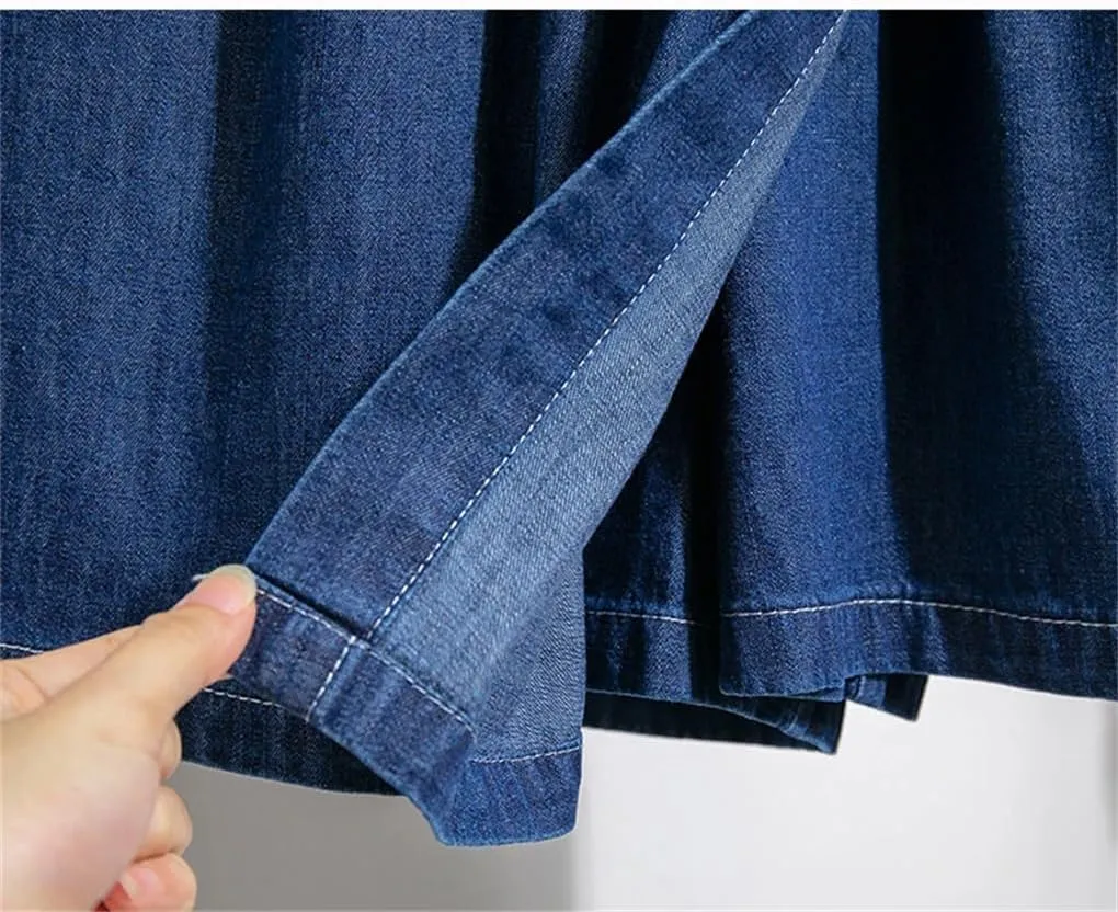 REHJJDFD Women Denim Skirt for Women High Elastic Waist Mini Jean Skort Skirt Pleated Casual Blue Jeans Skirts