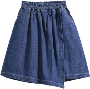 REHJJDFD Women Denim Skirt for Women High Elastic Waist Mini Jean Skort Skirt Pleated Casual Blue Jeans Skirts