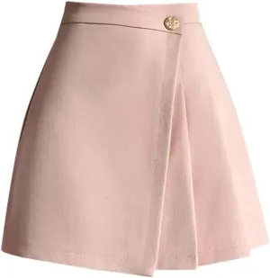 REHJJDFD Women High Waist A-Line Mini Pleated Skirts Women Buttons Irregular Short Skirts Woman Casual Skirt