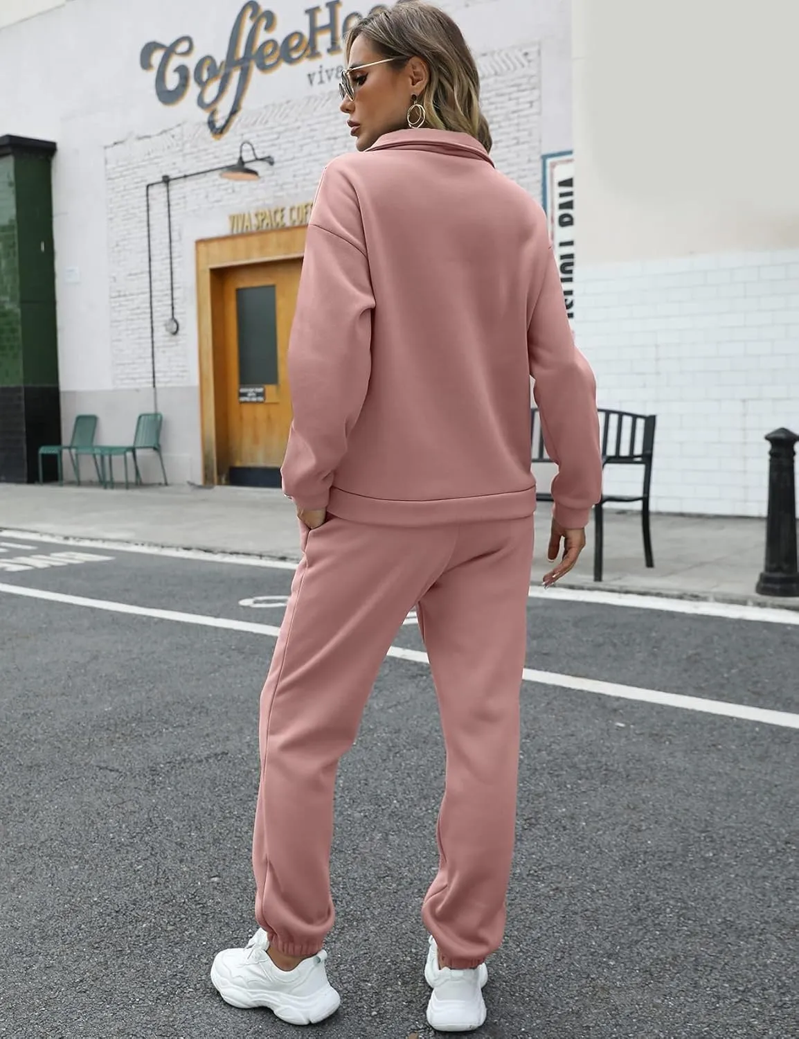 ROJZR Fleece Sweat Women Set 2 Piece Half Zip Sweatshirt Casual Jogger Sweatpants Sets 2 Piece Sweat Sets