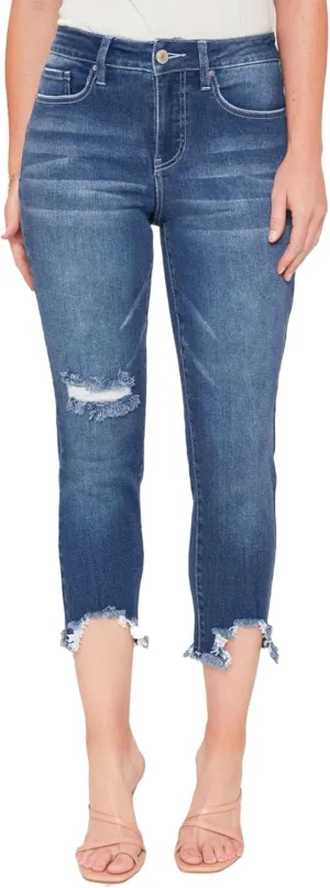 Royalty For Me Women's High Rise Vintage Straight Fray Hem Jean, Indigo Blue, 16