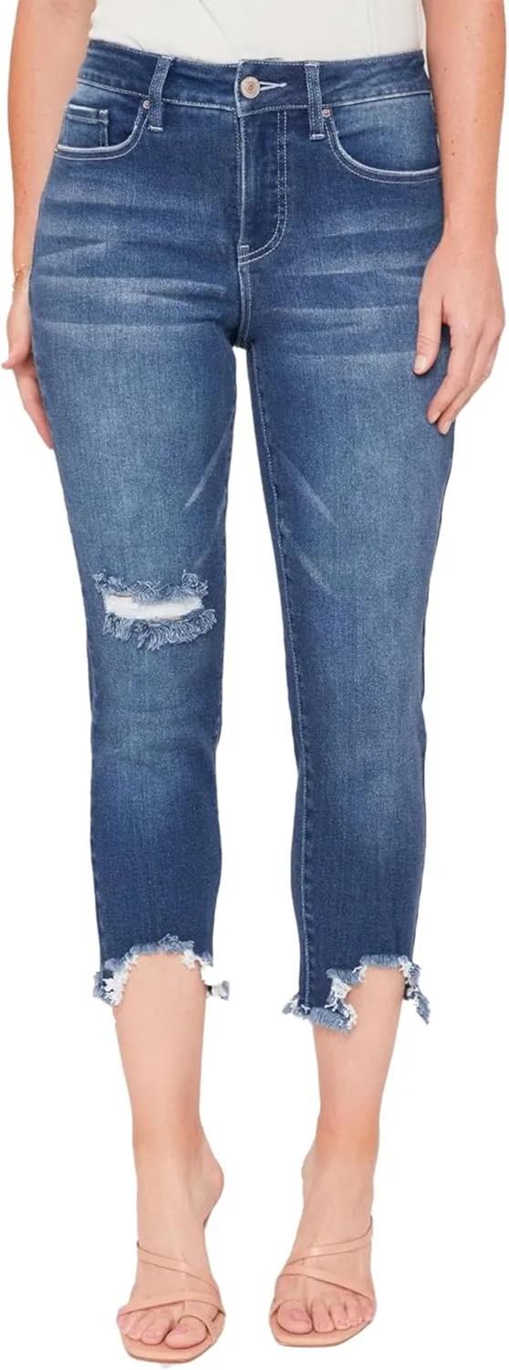 Royalty For Me Women's High Rise Vintage Straight Fray Hem Jean, Indigo Blue, 16