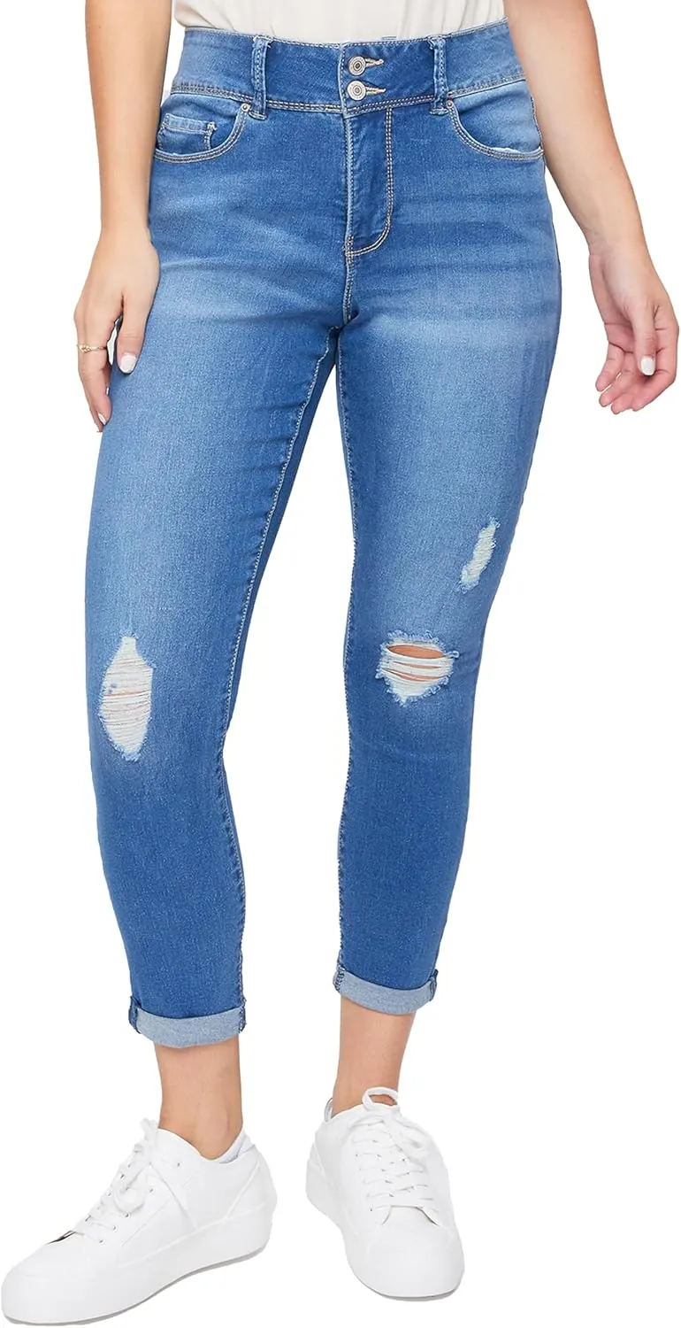 Royalty For Me Womens Women's Essential 2-Button Roll Cuff Ankle Jean,