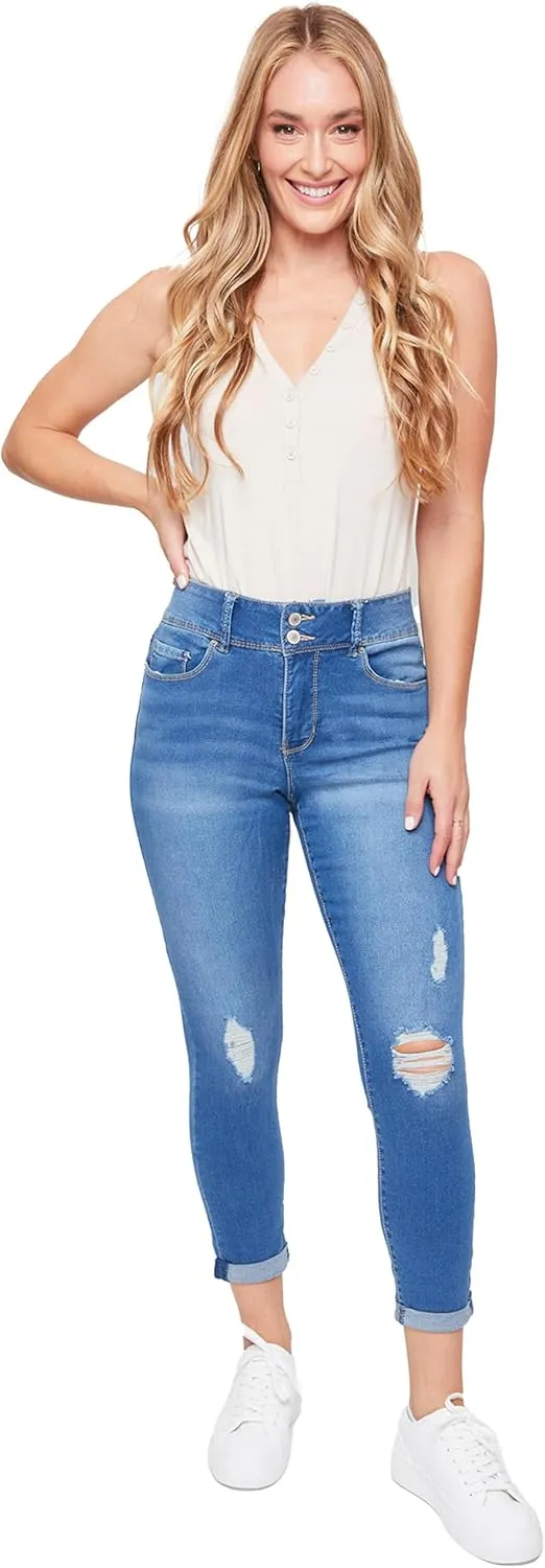 Royalty For Me Womens Women's Essential 2-Button Roll Cuff Ankle Jean,