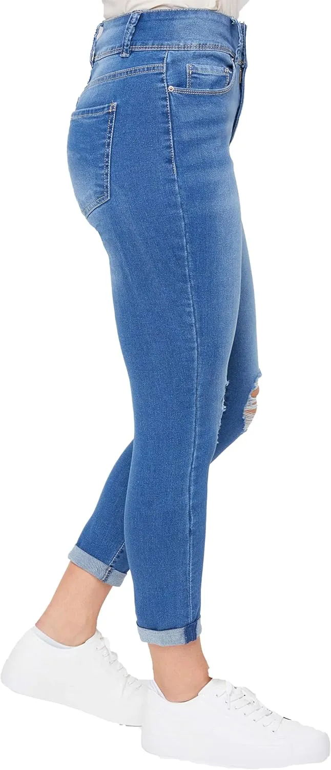 Royalty For Me Womens Women's Essential 2-Button Roll Cuff Ankle Jean,