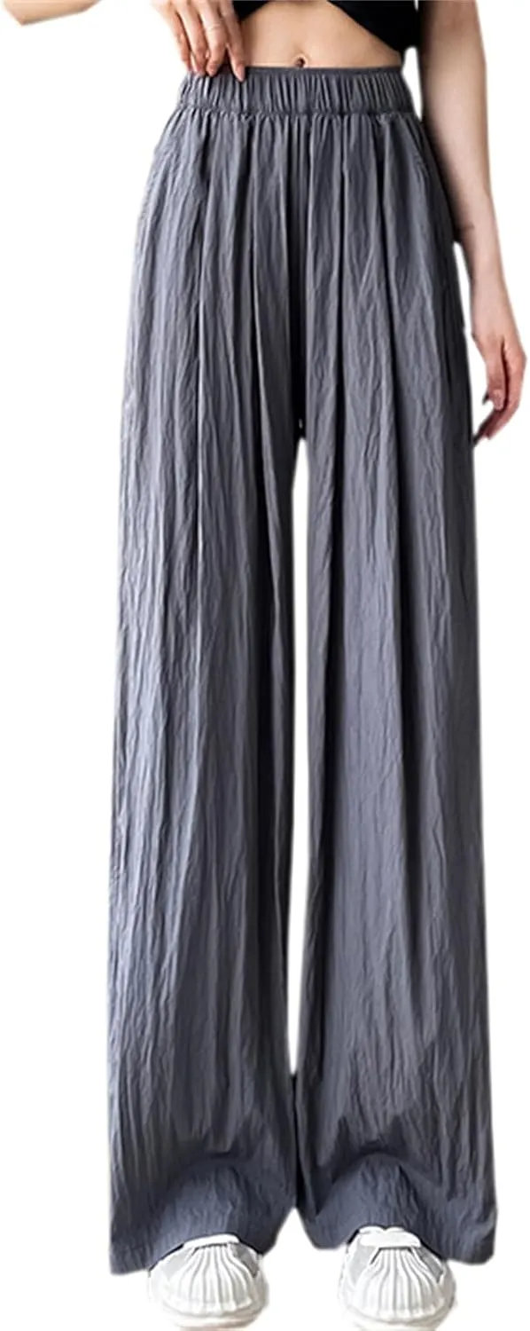 SANGTREE Women's Wide Leg Pants Elastic High Waist Straight Casual Trousers